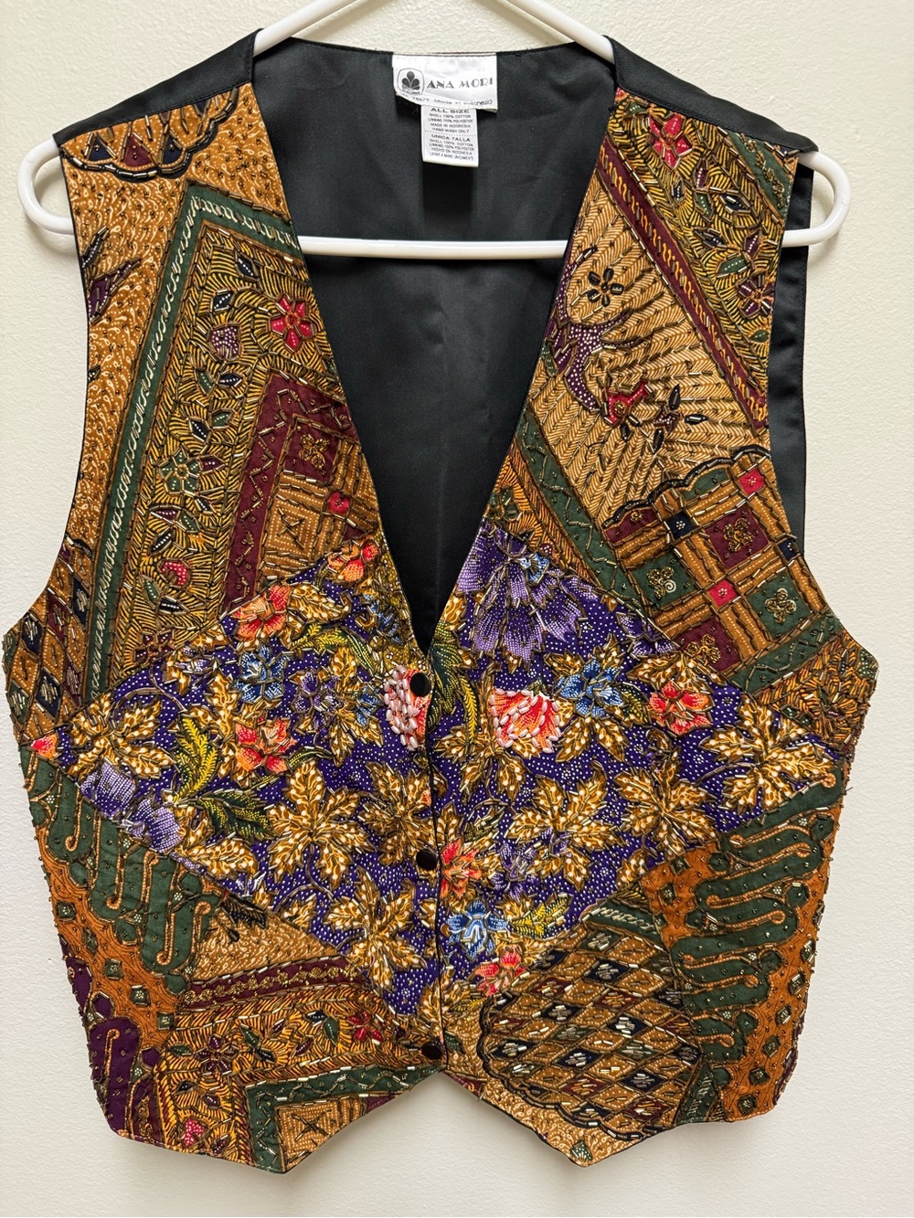 ANA MORI Vintage 80’s Women’s Sequined Floral Pattern One Size Three Snap Vest